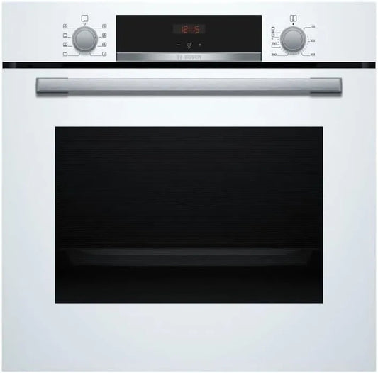 Bosch HBA553BV3F Four électrique, classe énergétique D, encastrable, effet 3D, blanc, Ecran LED, Série 4, HotAir 3D, Nettoyage CleanCoating Full