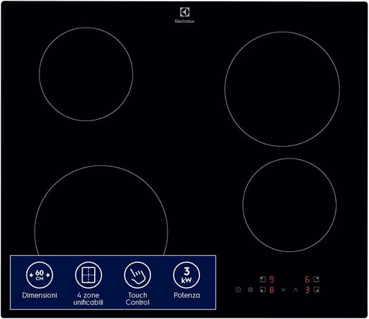 Electrolux commandes SliderTouch, Série 300 Plateau de cuisson à induction 4 feux à encastrer, 60 cm, 590 x 520 mm EIB60424CK, noir