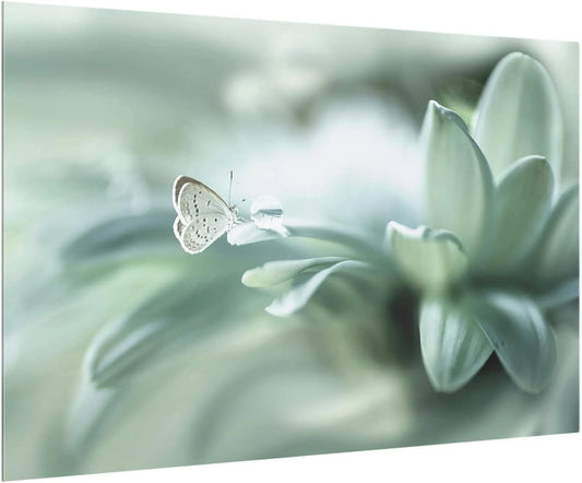 Hotte aspirante, 90x59cm, hotte de cuisine, installation murale, Fond de hotte avec support épaisseur 4mm fleurs crédence cuisine plantes verre trempé