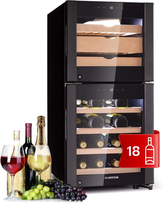 Klarstein Cave à vin électrique, 89 L, tactile, Protection UV, Caves à 89L, KLARSTEIN Cave a Vin et Fromage, Porte en Verre, Cave à Vieillissement