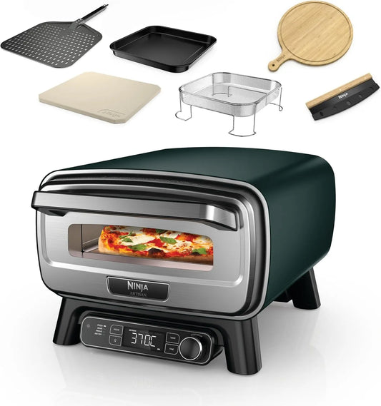 Ninja MO201AMZEU Four électrique à pizza, 30cm, 4 programmes, extérieur, vert, Pierre réfractaire, Jusqu'à 370°, 4 modes, fonction Air Fryer