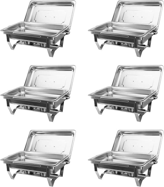 Chauffe-plats de buffet, 9 L, acier inoxydable, CREWORKS 6 Pièces Chauffe Plats INOx, Chauffe Plat Rectangulaire pour Buffet Chauffants