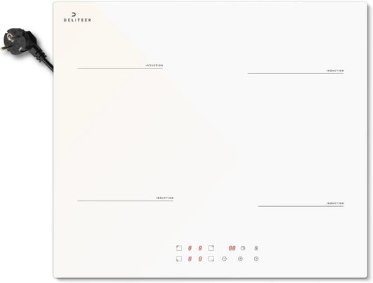 Plaque à induction, 60CM, 4 foyers, 3500 W, 220 V, table de cuisson à induction, tactile, verrouillage, encastrable, minuteur, blanc, 3500W, 220V