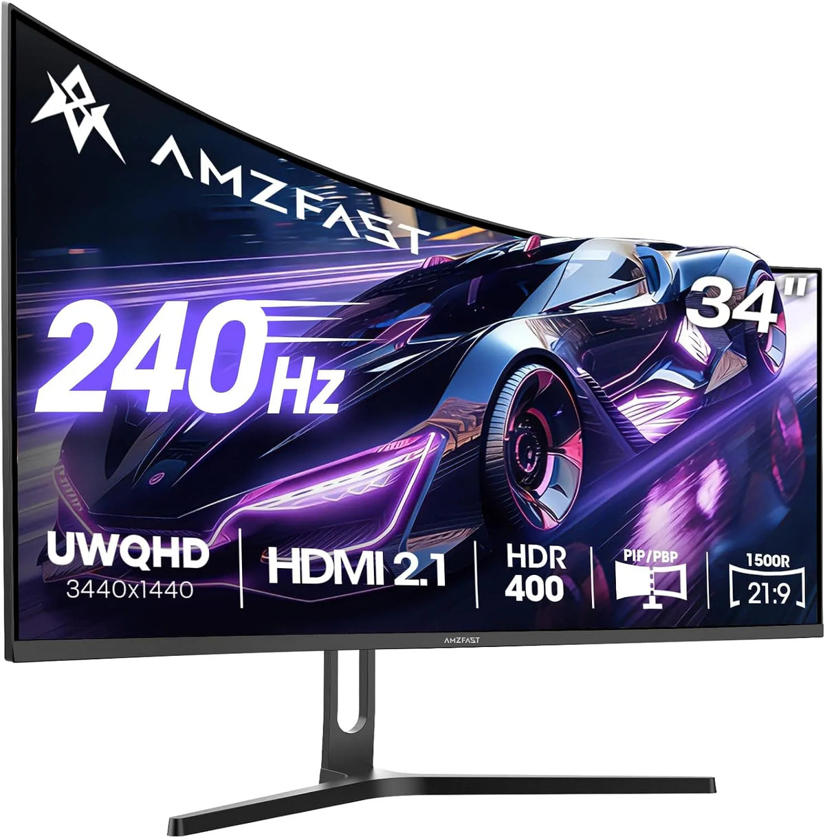 Moniteur 240Hz, UWQHD HDR400, 34 pouces, 3440 × 1440, 240 Hz, configuration gaming, HDMI, écran PC, VESA 75x75, 450 nits, sRGB 130%, AMZG34C5QPro