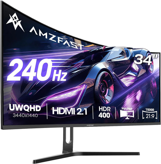 Moniteur 240Hz, UWQHD HDR400, 34 pouces, 3440 × 1440, 240 Hz, configuration gaming, HDMI, écran PC, VESA 75x75, 450 nits, sRGB 130%, AMZG34C5QPro
