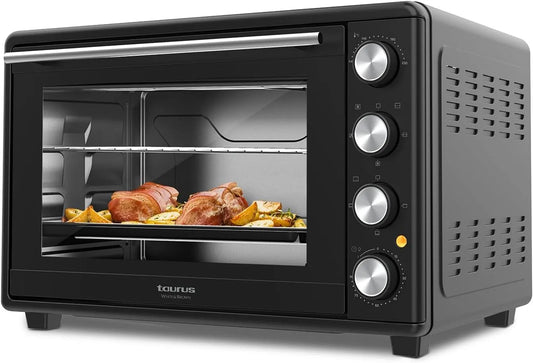 Taurus Four électrique, 45 L, 2000 W, minuteur, noir, 15 Modes de Cuisson, Minuterie 90 Min, 2000W, Capacité 45L, Accessoires Rotisserie, Système Stay