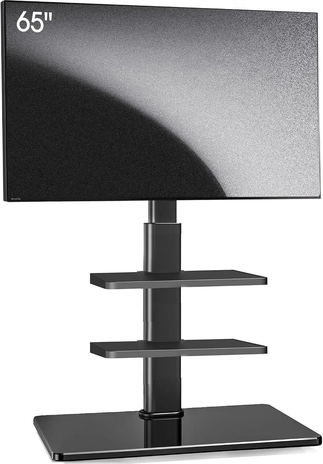 Meuble TV, 70 pouces, 400 x 400 mm, noir, Jusqu'à 40 kg, 3 étagères, AOKCOS Support TV pour téléviseur Plat et incurvé de 32 à 70' - Hauteur réglable