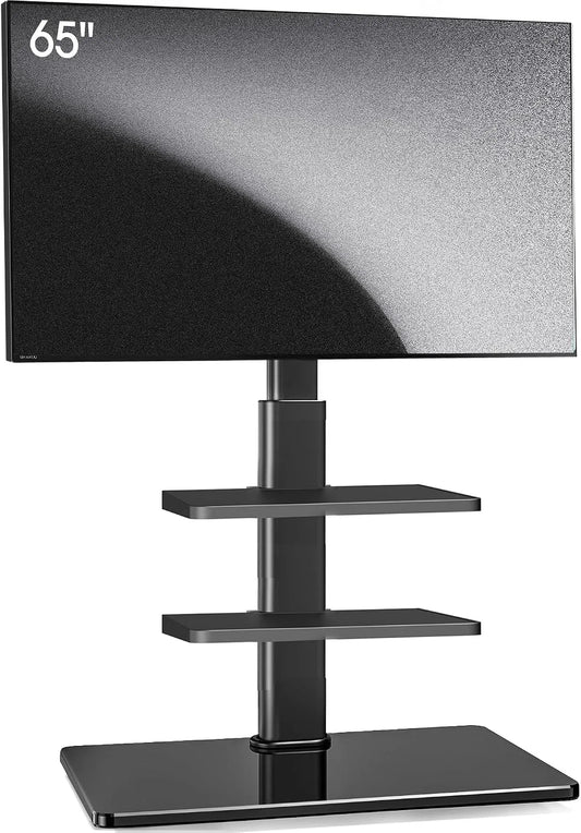 Meuble TV, 70 pouces, 400 x 400 mm, noir, Jusqu'à 40 kg, 3 étagères, AOKCOS Support TV pour téléviseur Plat et incurvé de 32 à 70' - Hauteur réglable