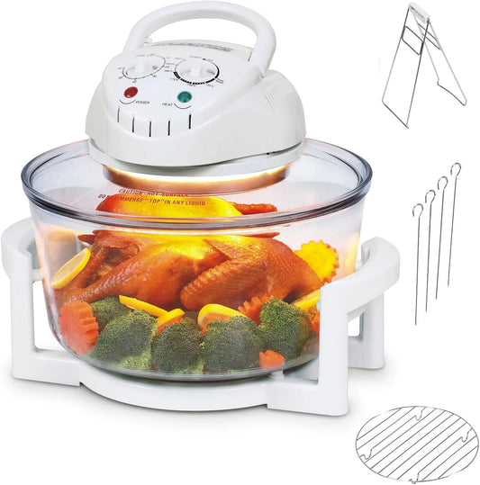 Four électrique, 12 L, 1300 W, 130 à 230 °C, minuteur, gril, vapeur, 2 zones de température, blanc, Friteuse À Air Halogène 12L, Rôtir Et B white