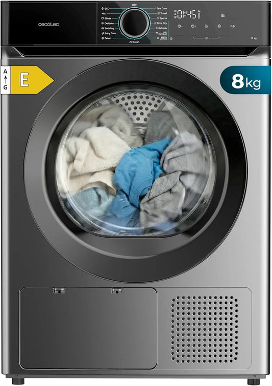 Cecotec Bolero Dresscode Dry Sèche-linge, 650 W, 15 programmes, 8 kg, classe énergétique E, Ancienne A++, Faible Consommation, SpaCare, Anti-Froissage
