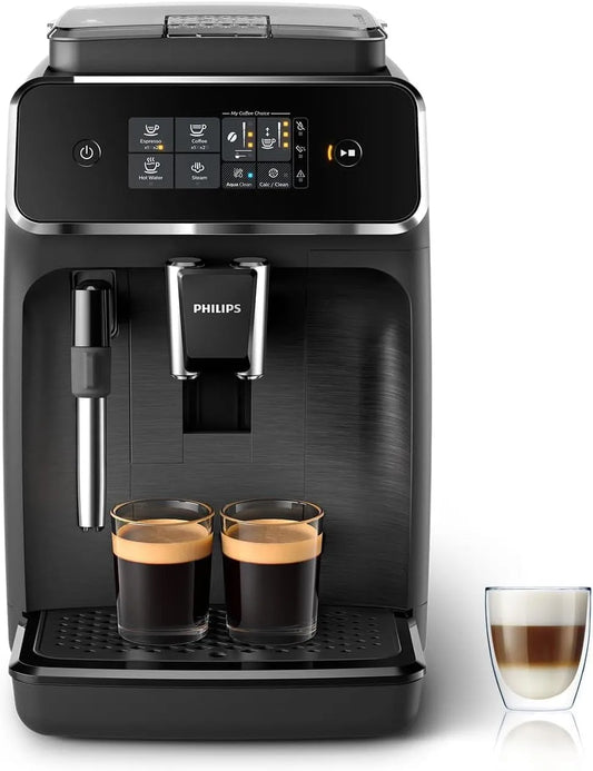 Philips 2 boissons, machine à café grain 2200, mousseur à lait, Noir mat EP2220/10, Broyeur 100% céramique, App HomeID, Expresso broyeur avec écran