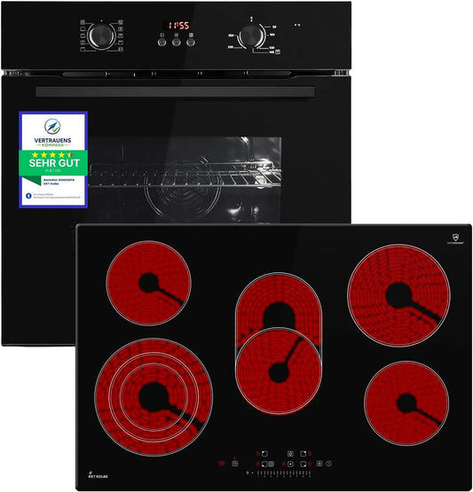 Cuisinière avec four BO8005FB CH7705RL, 60 cm, encastrable, minuteur, autonome, gril, Plaque de cuisson vitrocéramique de 77 cm, Grill, Vitrage de