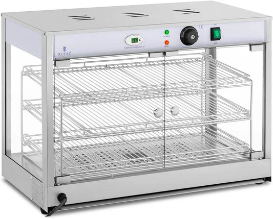 modèle RCHT-1200B, Royal Catering Vitrine chauffante RCHT-1200B, 1 200 W, 25-85 °C, écran LED, fabriqué en Acier Inoxydable et Verre trempé