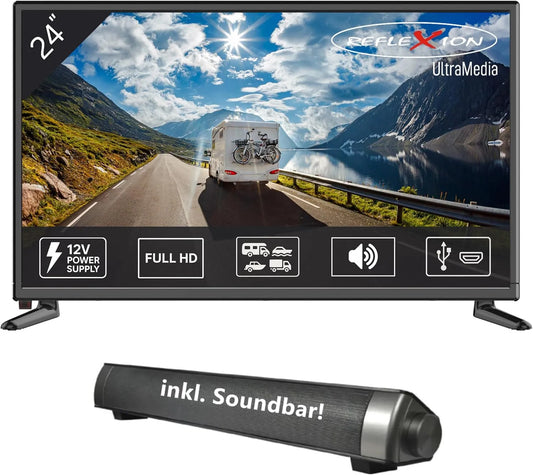 Smart TV, 24 pouces, 12 V, téléviseur, Reflexion LED2425SB, HDMI, USB, Bluetooth, camping