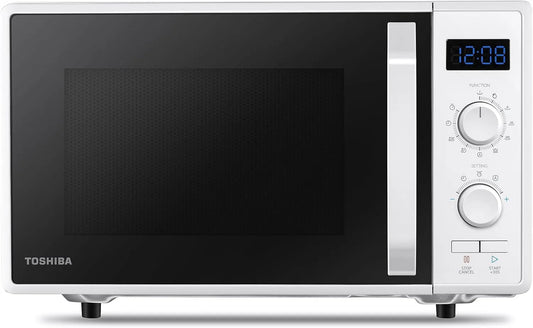Toshiba MW2-AG23P 3-en-1 Micro-ondes, 23 L, 1050/900 W, minuteur, gril, four micro-ondes, blanc, lumières LED intégrées, plaque tournante avec mémoire