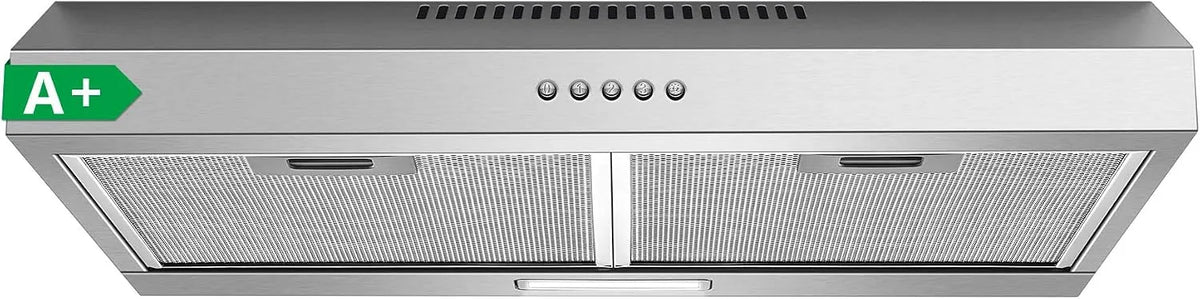 Hotte aspirante, 60 cm, 250 m3/h, classe énergétique A, hotte de cuisine, évacuation et recyclage, 3 vitesses, encastrable, étroit, acier inoxydable