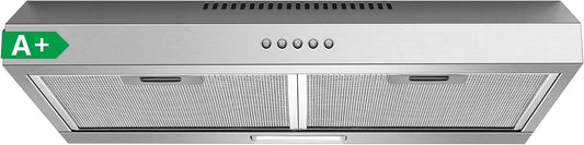 Hotte aspirante, 60 cm, 250 m3/h, classe énergétique A, hotte de cuisine, évacuation et recyclage, 3 vitesses, encastrable, étroit, acier inoxydable