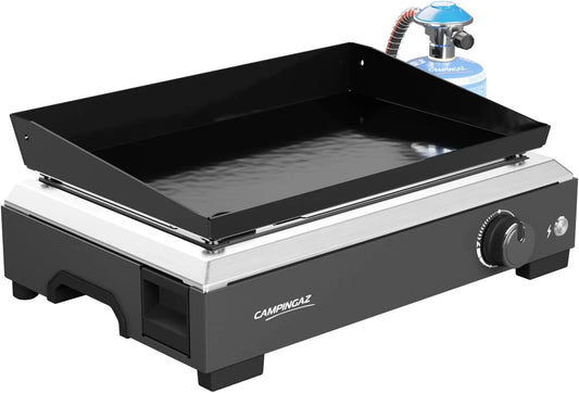 Produit Plaque chauffante 2, Campingaz plancha à gaz Othello 1 CV, 8 kW, Barbecue de table portable, Surface en acier émaillé, Brûleur avec, Nettoyage