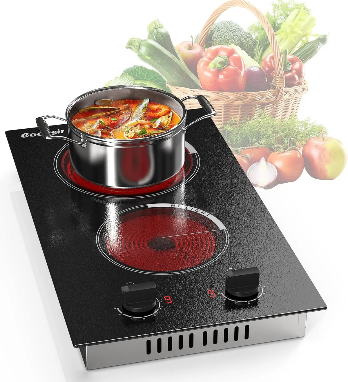 Plaque vitrocéramique, 30CM, 2 foyers, 3000 W, 220 V, encastrable, 9 Niveaux, 3000W, 220V, Boutons de Commande, Arrêt Automatique