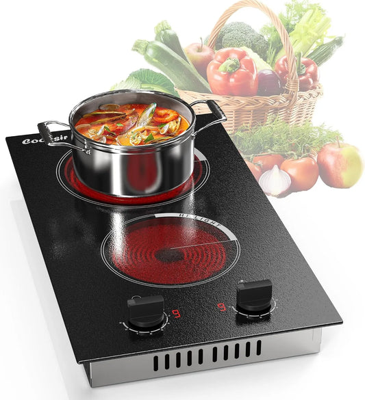 Plaque vitrocéramique, 30CM, 2 foyers, 3000 W, 220 V, encastrable, 9 Niveaux, 3000W, 220V, Boutons de Commande, Arrêt Automatique