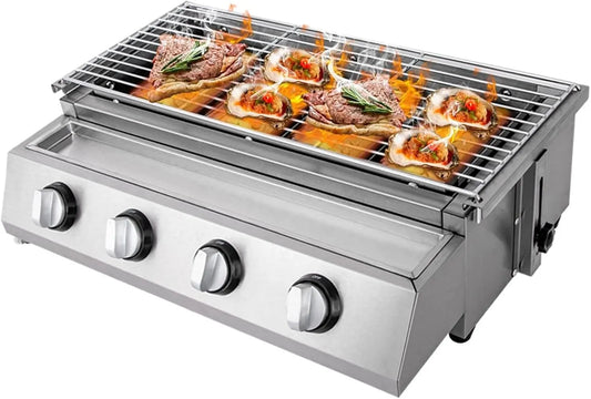 Cuisinière avec four, 4 foyers, encastrable, gril, amovible, Plaque De Cuisson à Gaz 4 Feux, Plaque Gaz Avec 4 Brûleurs, Table De Cuisson, Propane
