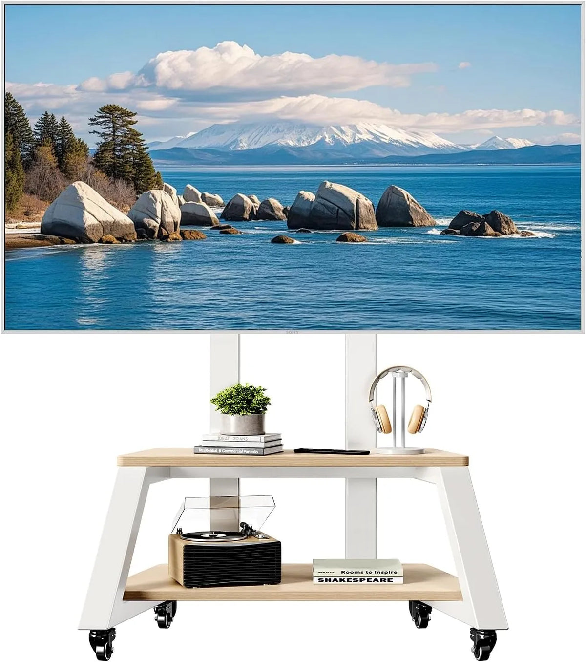 Meuble TV, 86 pouces, 600 x 450 mm, roulettes de déplacement, supporte jusqu'à 81, Support TV mobile roulant avec roulettes pour la plupart des