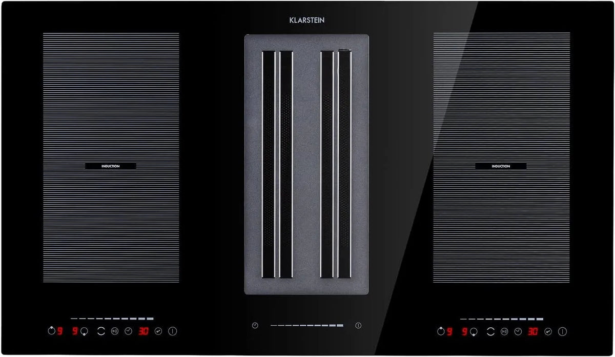 Klarstein Plaque à induction, 90 cm, 271 m3/h, table de cuisson à induction, tactile, verrouillage, minuteur, maintien au chaud, noir, Full House 2