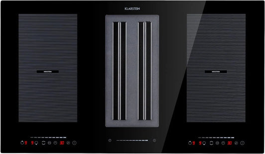 Klarstein Plaque à induction, 90 cm, 271 m3/h, table de cuisson à induction, tactile, verrouillage, minuteur, maintien au chaud, noir, Full House 2