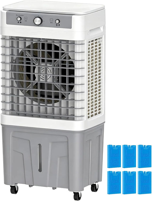 Climatiseur, 50 L, extérieur, 3 vitesses, oscillation, grand réservoir, décoration de salon, blanc, 6 Blocs Glace, Boîtier ABS, Réservoir 50L