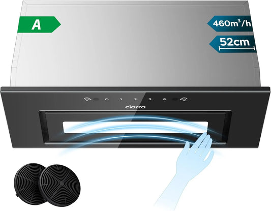 CIARRA CBCB5931B CBCF055 Hotte aspirante, 52cm, 469 m3/h, classe énergétique A, hotte de cuisine, évacuation et recyclage, 3 vitesses, encastrable