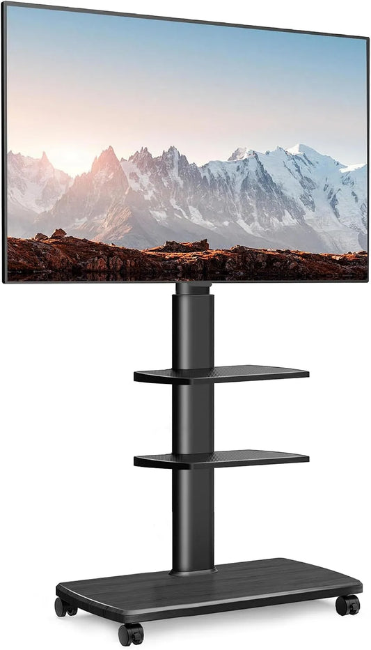 Meuble TV, 70 pouces, 600x400 MM, roulettes de déplacement, noir, Support TV sur Pied 6 Réglables en Hauteur Pivotant 60° jusqu'à 40 KG- Max VESA