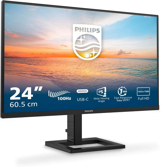 Philips 24E1N1300AM Moniteur, 24 pouces, 1920 × 1080, 4 ms, 120 Hz, dalle IPS, HDMI, USB, noir, 4ms GtG, USB Hub, Ajustable en Hauteur, Haut-parleurs