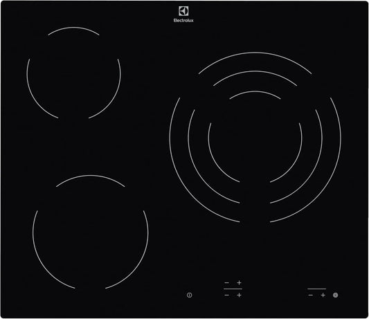 Electrolux EHF6232IOK Plaque vitrocéramique, 60 cm, 3 foyers, pose libre, tactile, verrouillage, noir, série 300, 3 zones de cuisson, indicateurs de