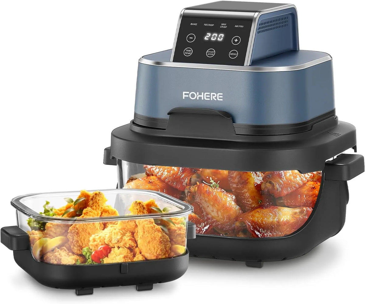 Lave-vaisselle 4-en-1, 4 L, 1500 W, portable, amovible, bleu, 4 modes dont recrisp & max crisp, 5L, 1500W, 6 portions, compact pour maison & bureau